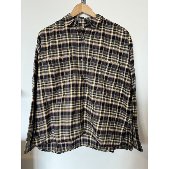 NWT Everlane Button Down Brown Plaid Boxy Flannel Size XS - Picture 3 of 10